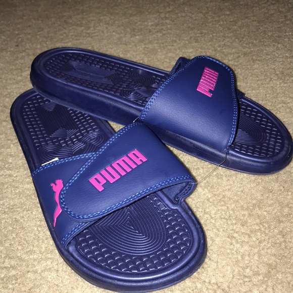 navy blue puma slides
